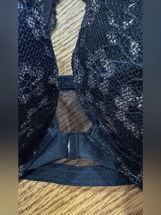 Victoria's Secret Black Lace Racerback Push-Up Bra with Subtle Shimmer - Picture 9 of 11